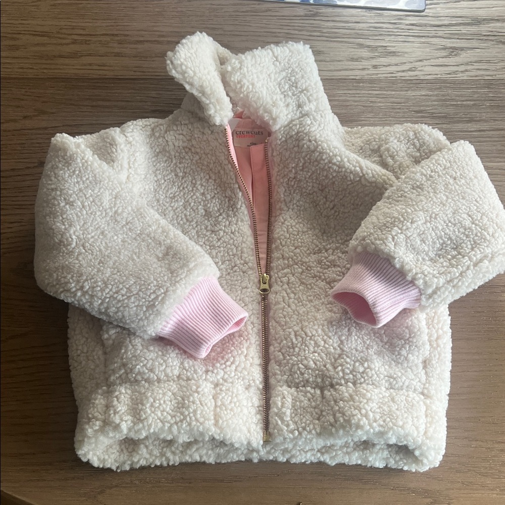 Crewcuts Cream Sherpa Jacket with Pink Lining